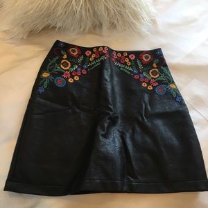 Leather Embroidered Floral Zara Skirt